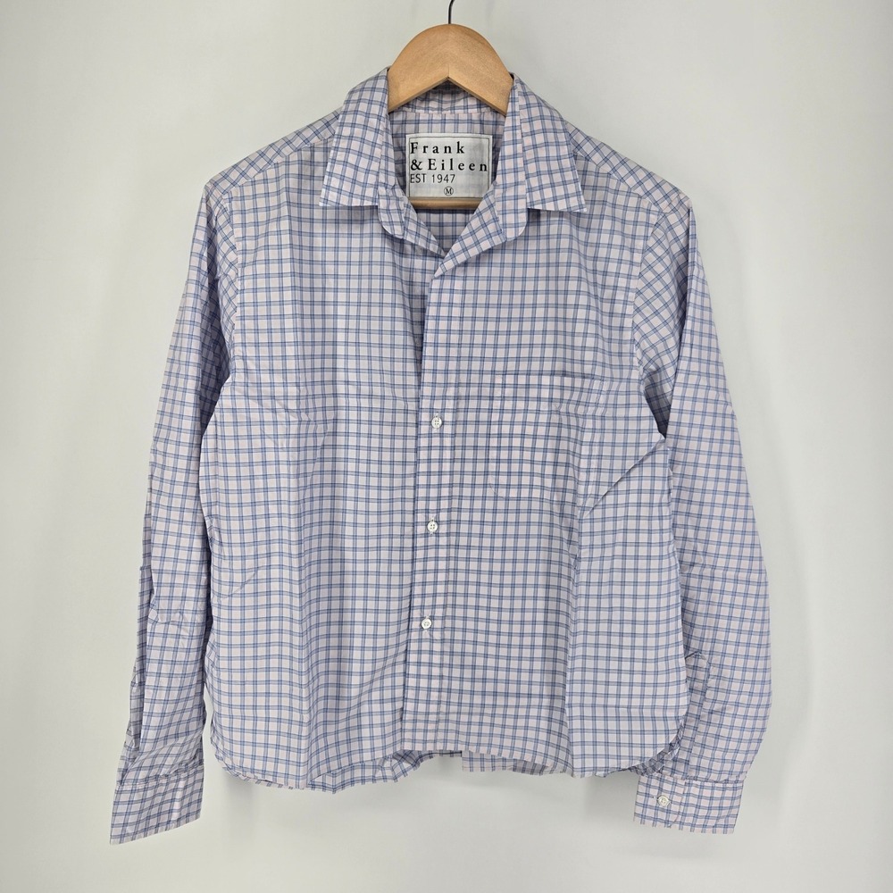 Frank & Eileen Silvio Shirt Women M Blue Pink Plaid Button Up Italian Fabric NEW